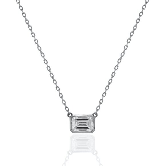 NWT Gabriette Emerald Cut Bezel Necklace // Sterling Silver + 1ct Diamond - Picture 1 of 7